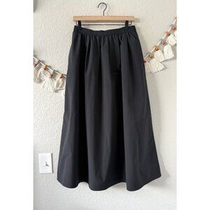 Uniqlo Black Pull On Bubble Pleated Unlined Midi Skirt Minimalist Casual Boho S